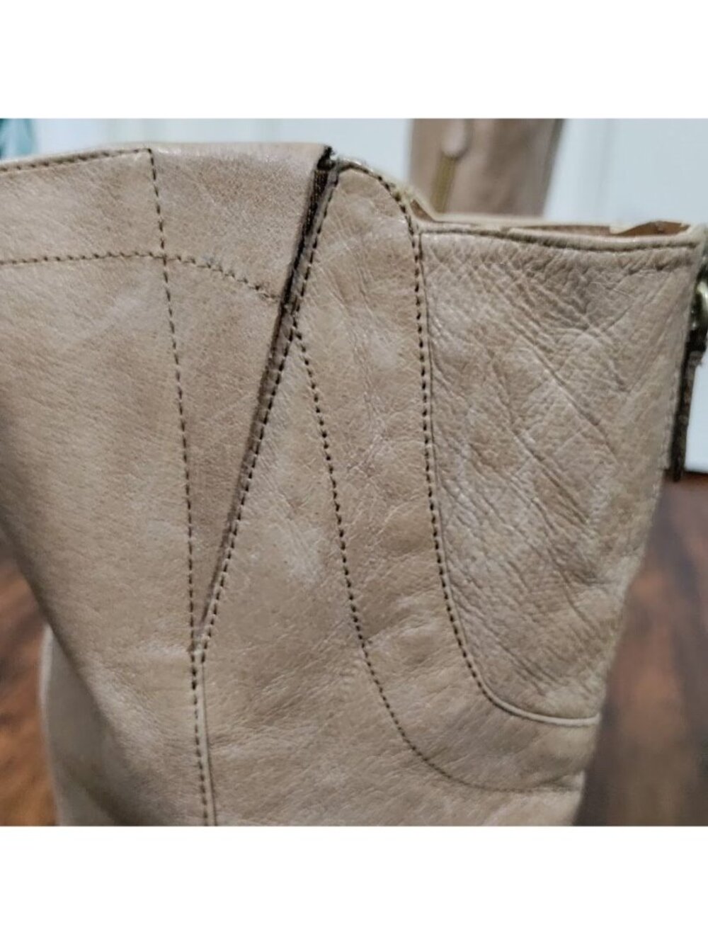 Guess MALLAY Tan Leather Side Zipper Mid-Calf Chunky High Heeled Boots Size 9 - Picture 12 of 16
